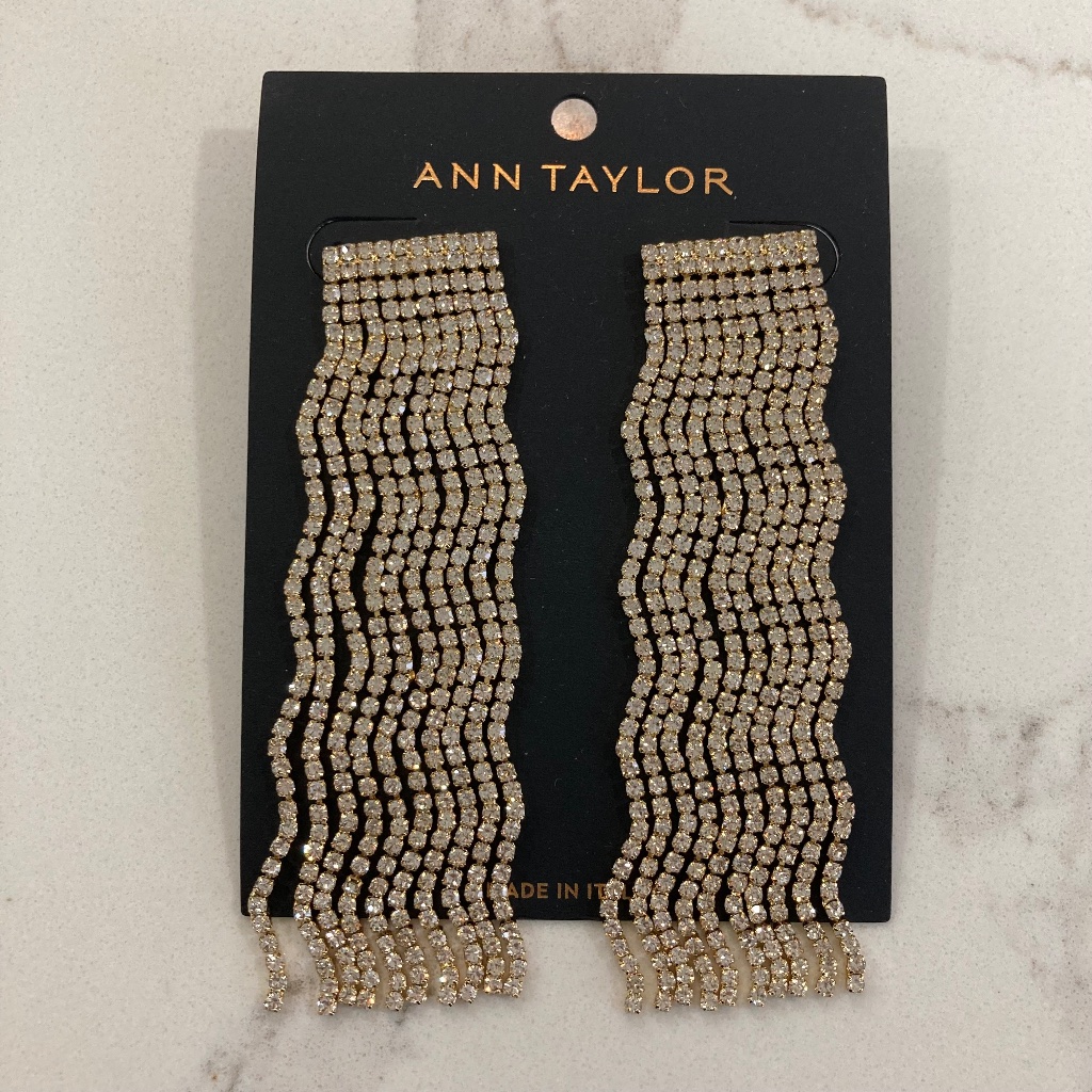 Ann Taylor Crystal Rhinestone Wavy Strand Chandelier Earrings
